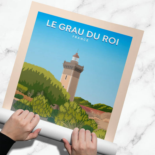 Affiche - Le Grau-du-Roi - Le Phare de l'Espiguette - Posteroo.com