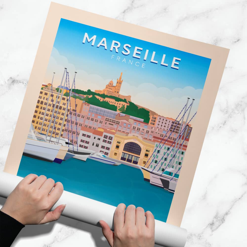 Affiche Marseille - Vieux Port - Posteroo.com