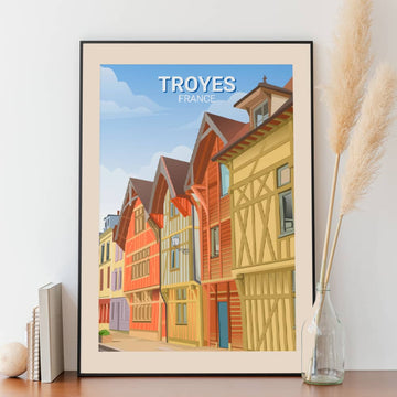 Affiche Troyes - Maison à colombages - Posteroo.com